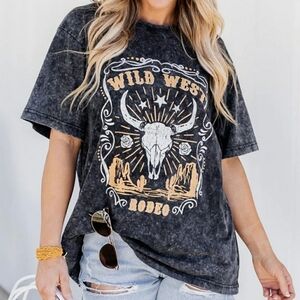 Zutter Wild West Rodeo Black Distressed Graphic 100% Cotton Short Sleeve Tee S